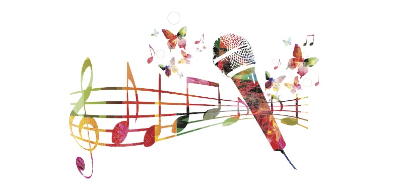 Band vocalist silhouette singing to microphone. Male singer in intense colors isolated. Vector illustration for live performances and concert events